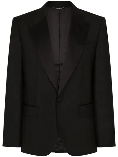 Dolce & Gabbana Single-breasted Stretch Wool Sicilia-fit Tuxedo Jacket In Black