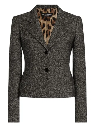 Dolce & Gabbana Tailored Single-breasted Wool Jacket With Textured Fabric In Gray