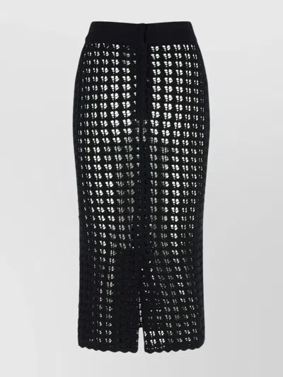 Dolce & Gabbana Wool Skirt With Crochet Design And Back Slit In Black
