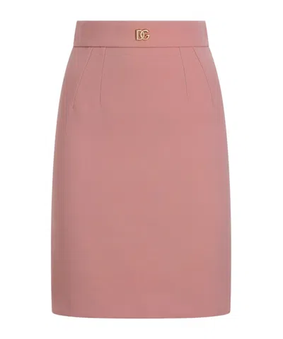 Dolce & Gabbana Wool Skirt With Dg Logo In Pink