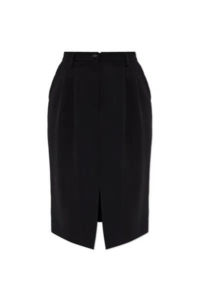 Dolce & Gabbana Wool Skirt With Front Slit In Black