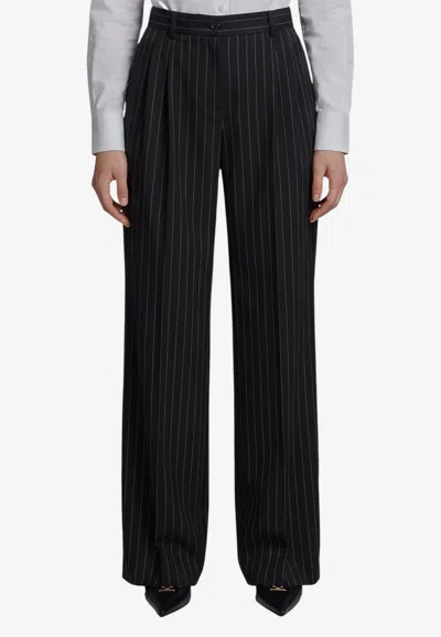 Dolce & Gabbana Wool Stripe Tailored Pants In Black