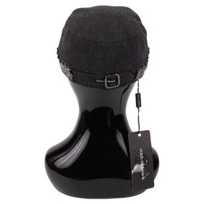 Pre-owned Dolce & Gabbana Wool + Swarovski Cap. New, Size 57. In Black
