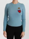Dolce & Gabbana Wool Sweater Heart And Crown Embroidery In Blue