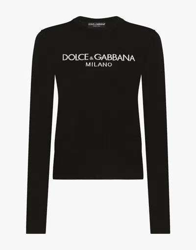 DOLCE & GABBANA WOOL SWEATER WITH DOLCE&GABBANA LOGO INLAY