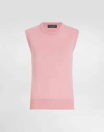 DOLCE & GABBANA WOOL TANK TOP WITH LACE INLAY