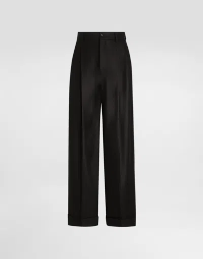 Dolce & Gabbana Pleated-front Wool Trousers In Black