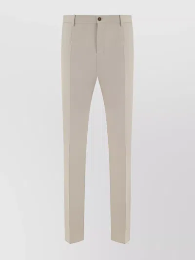 Dolce & Gabbana Wool Trousers With Back Pockets And Pressed Creases In Neutral