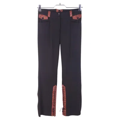 Pre-owned Dolce & Gabbana Wool Trousers With Leather Vintage Early 2000s In Black