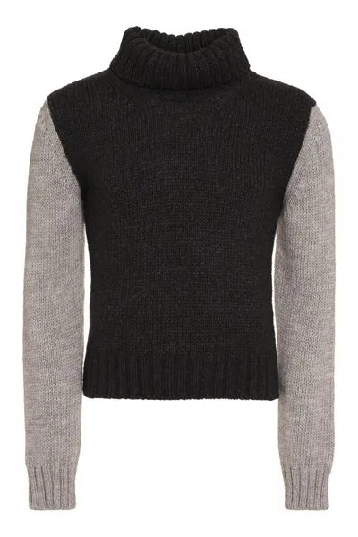 Dolce & Gabbana Two-tone Alpaca Blend Turtleneck Sweater In Black