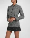 Dolce & Gabbana Wool Spinato Crop Jacket In Blkwhtchk
