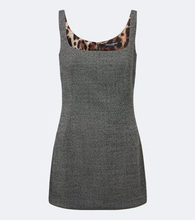 Dolce & Gabbana Wool Tweed Minidress In Grey