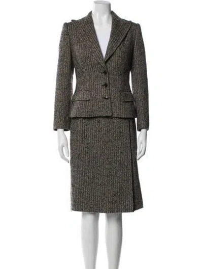 Pre-owned Dolce & Gabbana Wool Tweed Pattern Skirt Set In Black/white