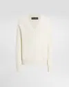 Dolce & Gabbana Wool V-neck Sweater With Dg Embroidery In White