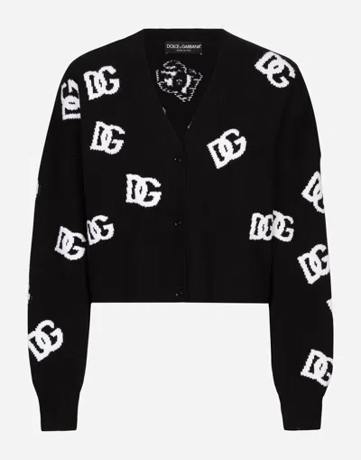DOLCE & GABBANA WOOL V-NECK SWEATER WITH DG LOGO INLAY