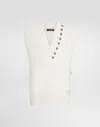 Dolce & Gabbana Wool V-neck Vest With Bejeweled Buttons And Dg Embroidery In White