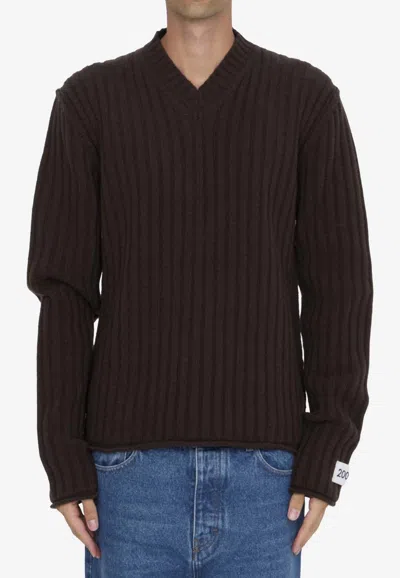 Dolce & Gabbana Wool V-neck Sweater In Brown