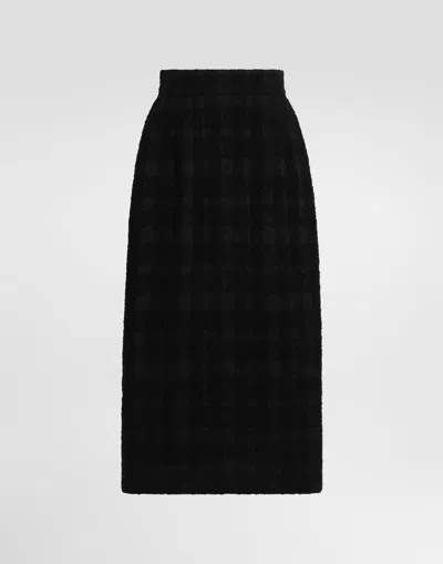 Dolce & Gabbana Wool-blend Check Bouclé Skirt In Black