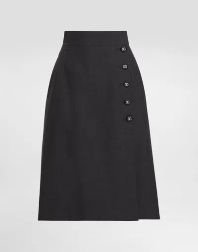 DOLCE & GABBANA WOOLEN A-LINE MIDI SKIRT WITH DG BUTTONS