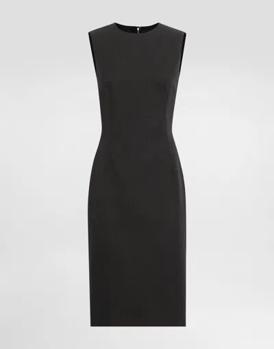 Dolce & Gabbana Woolen Calf-length Sheath Dress In Grey