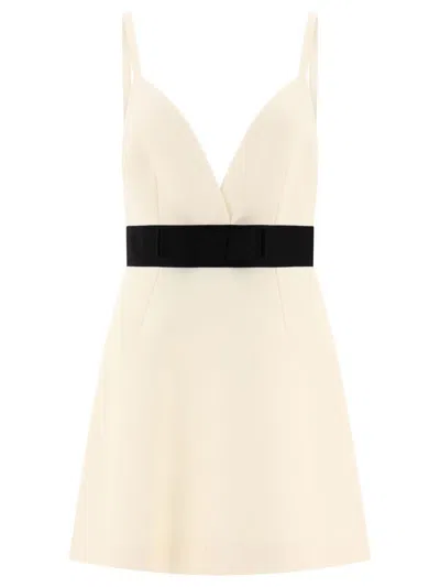 Dolce & Gabbana Woolen Dress With Satin Belt And Straps In Neutral
