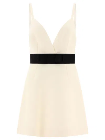 Dolce & Gabbana Woolen Dress With Satin Belt And Straps Dresses White