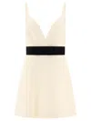 Dolce & Gabbana Woolen Dress With Satin Belt And Straps In Neutral