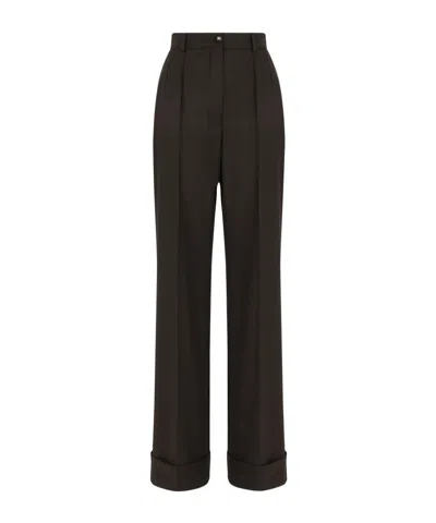 Dolce & Gabbana Woolen Palazzo Pants With Turn-ups In Black