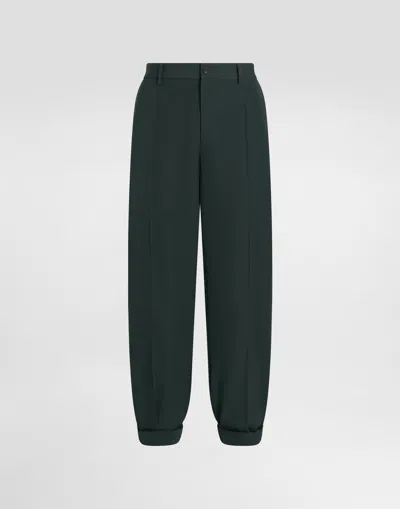 Dolce & Gabbana Woolen Pants With Turn-ups In Green