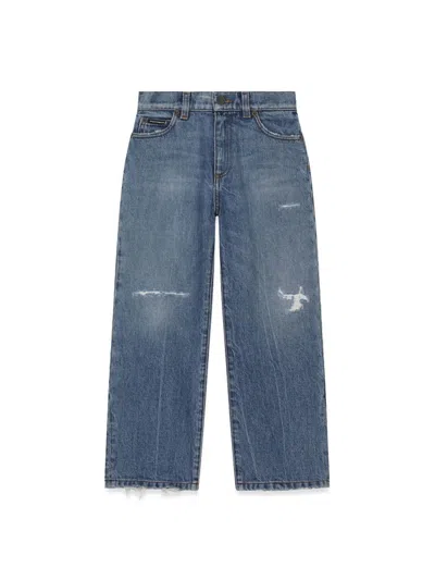 Dolce & Gabbana Worn Effect Mini Jeans For Boys In Blue
