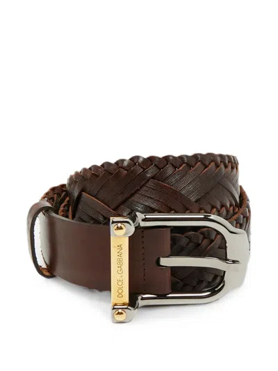 Pre-owned Dolce & Gabbana Woven Buckle Belt In Brown