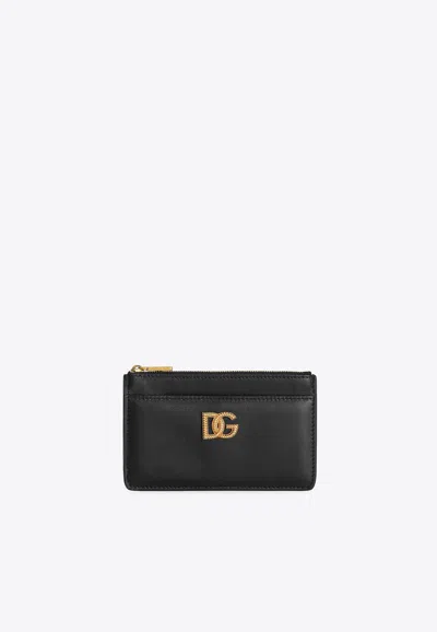 Dolce & Gabbana Woven Dg-logo Leather Cardholder In Black