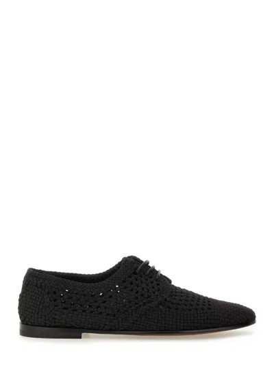 Dolce & Gabbana Woven Fabric Derby Shoe In Black