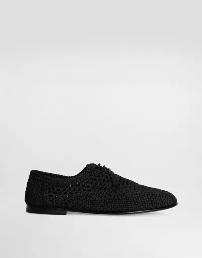 Dolce & Gabbana Woven Fabric Derby Shoes In Black