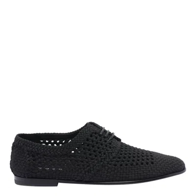 Dolce & Gabbana Black Woven Fabric Derby