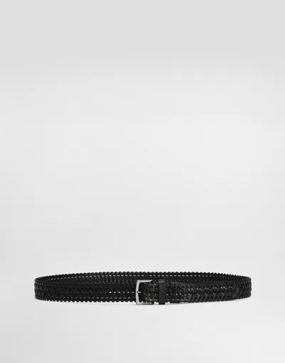 Dolce & Gabbana Woven Leather Belt In Black