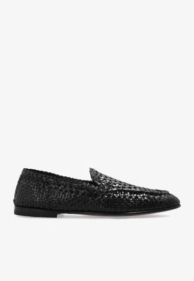 Dolce & Gabbana Woven Leather Loafers In Black