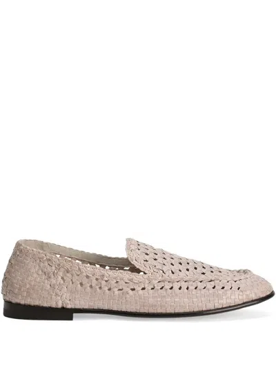 Dolce & Gabbana Woven Leather Loafers In Neutral
