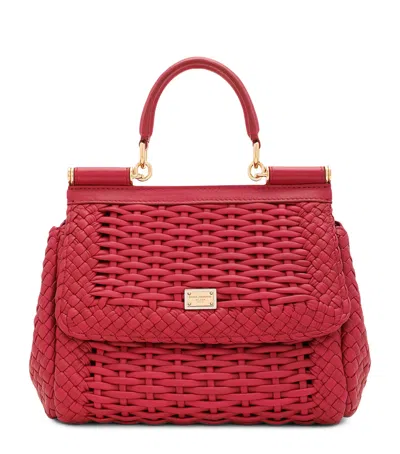 DOLCE & GABBANA WOVEN LEATHER SICILY TOP-HANDLE BAG