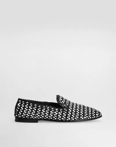 Dolce & Gabbana Woven Leather Slippers In Multicolor