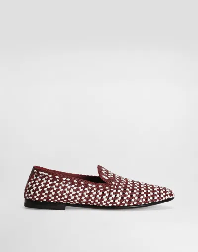 Dolce & Gabbana Woven Leather Slippers In White