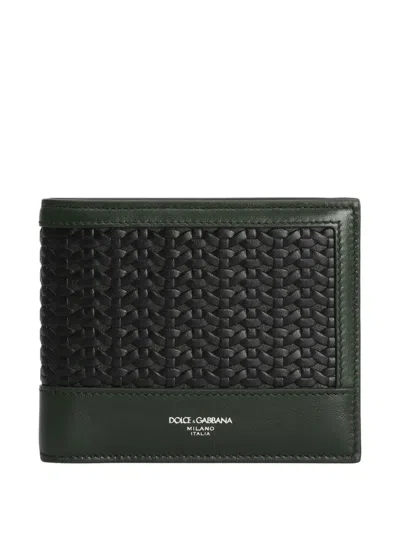 Dolce & Gabbana Woven Leather Wallet In Green