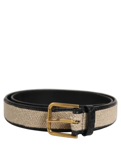Dolce & Gabbana Woven Linen And Caiman Leather Belt In Multi