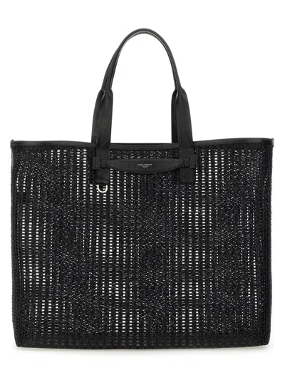 Dolce & Gabbana Woven Mesh And Calfskin Shopper In Black