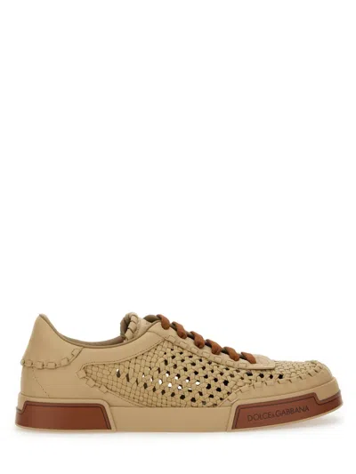 Dolce & Gabbana Cappuccino Leather Portofino Sneakers In Brown