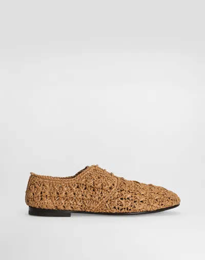 Dolce & Gabbana Woven Raffia Derby Shoes In Beige