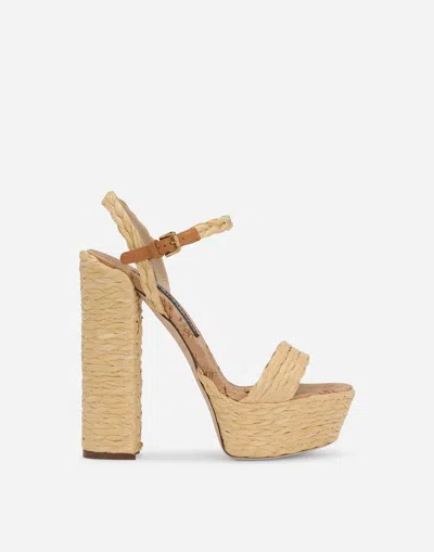 Dolce & Gabbana Woven Raffia Platform Sandals In Neutral