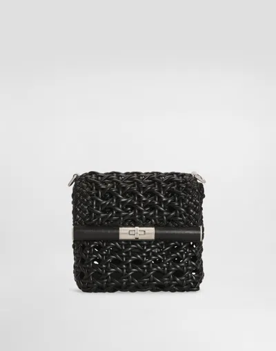 Dolce & Gabbana Woven Straw Handbag In Black
