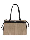 Dolce & Gabbana Woven Structured Handbag With Black Leather Accents In Neutrals