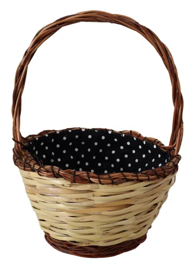 Dolce & Gabbana Woven Wicker With Python Leather Trim Tote Bag In Brown